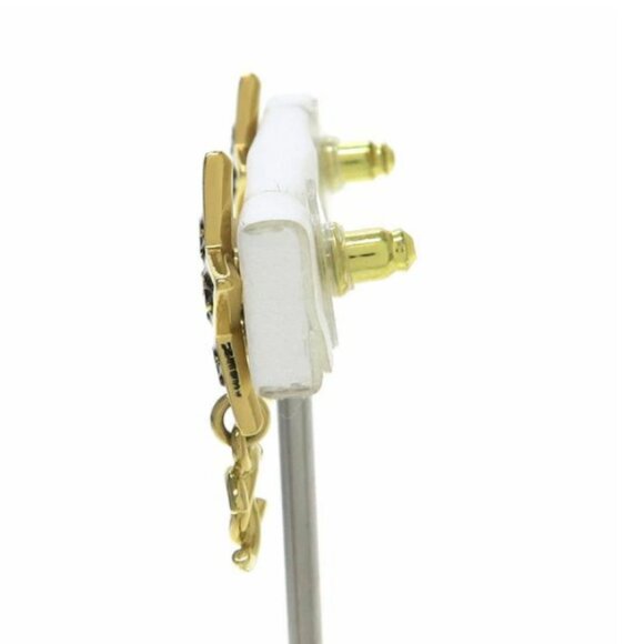 CHANEL CC Logos Black Star Drop Stud Earrings Gold Tone C24C Auth - Picture 8 of 9